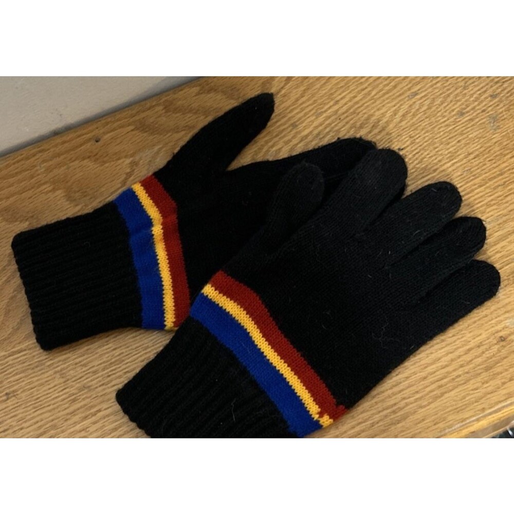 Vintage Eddie Bauer EBTEK GLOVES Striped Acrylic Made in USA Gaper Day Black - Picture 3 of 5